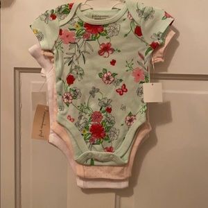 NWT set of three onesies pink, white and Mint